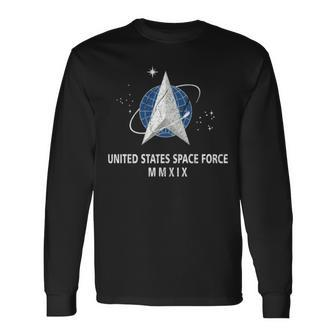 New United States Space Force Flag Distressed Long Sleeve T-Shirt T-Shirt | Mazezy