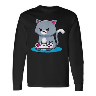 Niedliche Gaming Katze Video Game Computer Videogame Pc Langarmshirts - Seseable