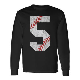 Number 5 Vintage 5Th Birthday Baseball Lover 5 Years Old Long Sleeve T-Shirt - Seseable