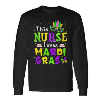 Nurse Mardi Gras Scrub Top Rn Icu Pacu Nicu Er Cna Women V5 Long Sleeve T-Shirt - Seseable