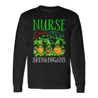 Nurses Love Shenanigans Funny Gnomes Nurse St Patricks Day Men Women Long Sleeve T-shirt Graphic Print Unisex - Seseable