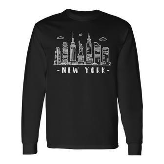 Nyc New York City Manhattan Skylines Statue Of Liberty Cloud Long Sleeve T-Shirt - Seseable