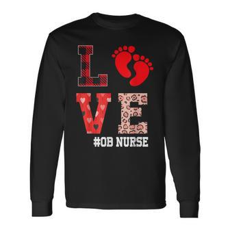 Ob Nurse Love Valentines Day Leopard Plaid Hearts Nursing Men Women Long Sleeve T-shirt Graphic Print Unisex - Seseable