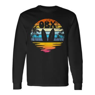 Obx Outer Banks North Carolina Retro Sunset Surfing Obx Long Sleeve T-Shirt T-Shirt | Mazezy