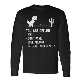 You Are Offline Low Resolution Pixel Dinosaur Graphic Long Sleeve T-Shirt - Seseable
