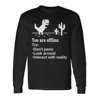 You Are Offline Low Resolution Pixel Dinosaur Screen Long Sleeve T-Shirt - Seseable