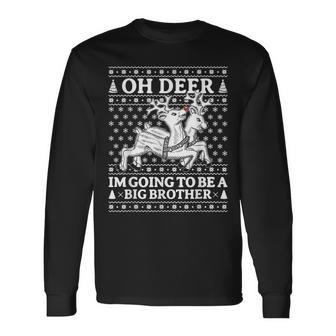 Oh Deer Im Going To Be A Big Brother Christmas Pregnancy Men Women Long Sleeve T-Shirt T-shirt Graphic Print - Thegiftio UK