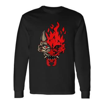 Onicyborg Cyberpunk Oni Samurai Evil Maskman Cool Streetwear Long Sleeve T-Shirt T-Shirt | Mazezy