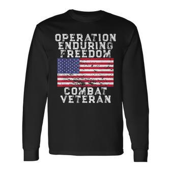 Operation Enduring Freedom Combat Veteran - Vintage Us Flag Men Women Long Sleeve T-shirt Graphic Print Unisex - Seseable