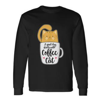 Orange Cat Coffee Mug Tshirt Cat Lover Long Sleeve T-Shirt - Monsterry CA