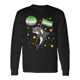 Orca In Space Aromantic Pride Long Sleeve T-Shirt | Mazezy