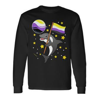 Orca In Space Nonbinary Pride Long Sleeve T-Shirt | Mazezy
