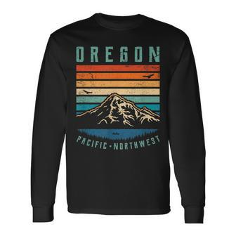 Oregon Retro Vintage Portland Home State Mountains Long Sleeve T-Shirt - Seseable