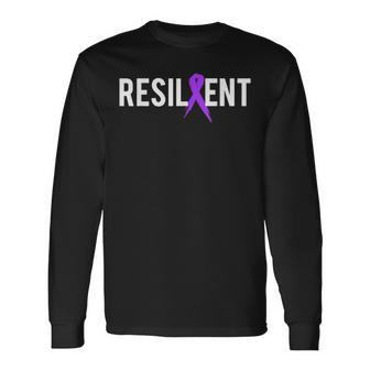Pancreatic Cancer Awareness Gift Resilient Cancer Fighter Men Women Long Sleeve T-shirt Graphic Print Unisex - Seseable