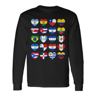 Hispanic Heritage Month Latino All Countries Heart Flags Long Sleeve T-Shirt T-Shirt | Mazezy