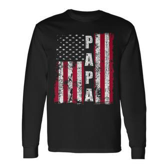 Papa American Flag Fathers Day 2021 V2 Long Sleeve T-Shirt - Seseable