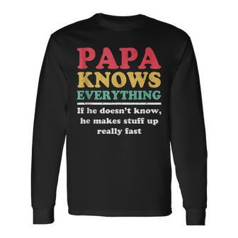 Papa Knows Everything If He Doesnt Know Fathers Day Dad Long Sleeve T-Shirt - Thegiftio UK