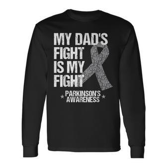 Parkinsons Disease Awareness DadS Fight Silver Ribbon Long Sleeve T-Shirt - Thegiftio UK