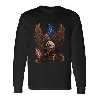 Patriotic American With Eagle And Flag Great Long Sleeve T-Shirt - Monsterry