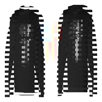 Patriotic Skull Usa Military American Flag Proud Veteran Long Sleeve T-Shirt | Seseable CA