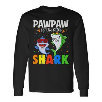 Pawpaw Of The Birthday Little Shark Themed Birthday Long Sleeve T-Shirt | Mazezy