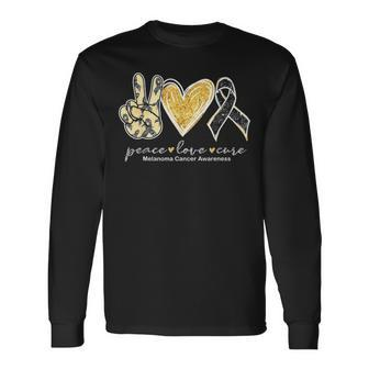 Peace Love Cure Black Ribbon Melanoma Cancer Awareness Long Sleeve T-Shirt - Seseable