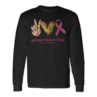 Peace Love Cure Breast Cancer Awareness Long Sleeve T-Shirt - Seseable