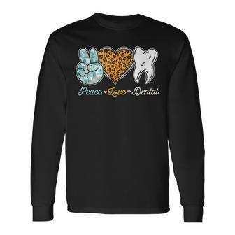 Peace Love Dental Leopard Heart Th Cute Dentist Long Sleeve T-Shirt T-Shirt | Mazezy