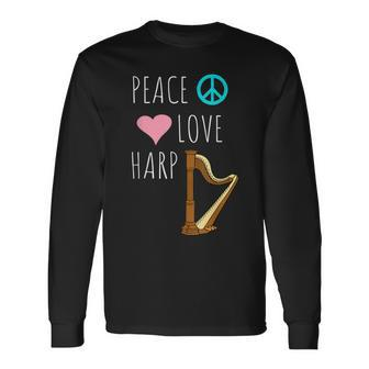 Peace Love Harp Player Musician Harpist Music Gift Men Women Long Sleeve T-shirt Graphic Print Unisex - Seseable