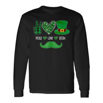 Peace Love Irish Peace Heart Shamrock St Patricks Day Long Sleeve T-Shirt - Seseable
