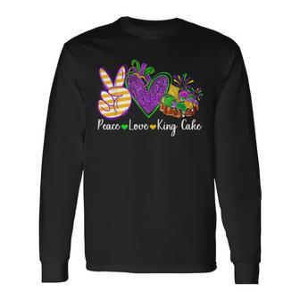 Peace Love King Cake Mardi Gras Festival Party Costume Long Sleeve T-Shirt - Seseable