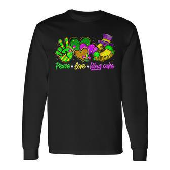 Peace Love King Cake Mardi Gras Party Carnival V4 Long Sleeve T-Shirt - Seseable