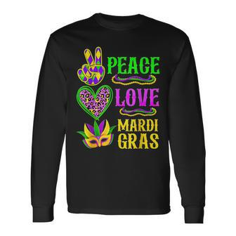 Peace Love Mardi Gras Leopard Festival Carnival Party Long Sleeve T-Shirt - Seseable