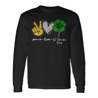 Peace Love St Patricks Day Shamrocks Long Sleeve T-Shirt - Seseable