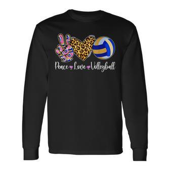 Peace Love Volleyball Leopard Volleyball Player Long Sleeve T-Shirt T-Shirt | Mazezy