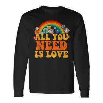 Peace Sign Love 60S 70S Tie Dye Hippie Halloween Costume Long Sleeve T-Shirt T-Shirt | Mazezy