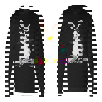 Penguin And Bunny Rabbit Hat Easter Eggs Happy Day T Shirt Long Sleeve T-Shirt | Mazezy