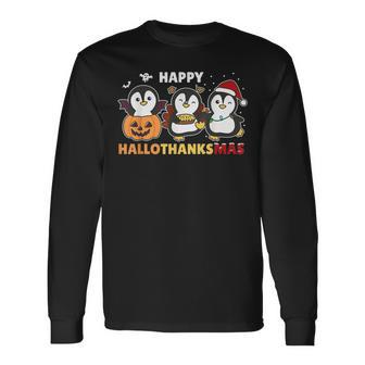 Penguin Christmas Halloween Costume Happy Hallothanksmas Men Women Long Sleeve T-Shirt T-shirt Graphic Print - Thegiftio UK
