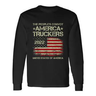 Peoples Convoy 2022 I Support Truckers American Flag Long Sleeve T-Shirt - Monsterry CA