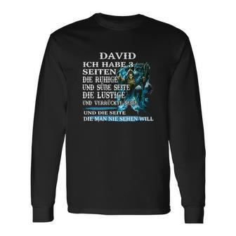 Personalisiertes Langarmshirts DAVID 3 Seiten & Wolf-Design in Blau - Seseable