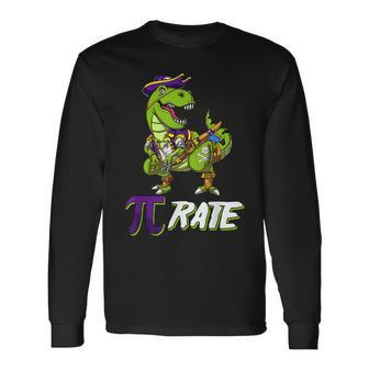 Pi Day Rate Pirate Lovers Math Geek Rex Dinosaur Long Sleeve T-Shirt - Seseable