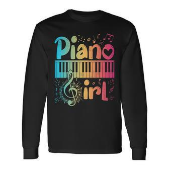 Piano Girl Pianist Keyboard Music Notes Piano Lover Long Sleeve T-Shirt - Seseable