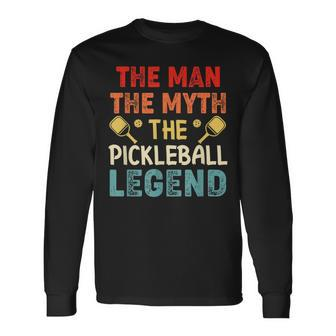Pickleball Husband Dad Legend Vintage Fathers Day Long Sleeve T-Shirt - Seseable