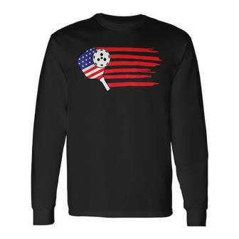 Pickleball Us Flag American Patriotic Pickleball 4Th Of July Long Sleeve T-Shirt | Mazezy DE
