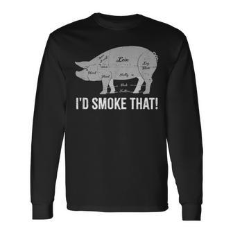 Pig Id Smoke That Bbq Grilling Fathers Day Smoking Meat Long Sleeve T-Shirt - Seseable