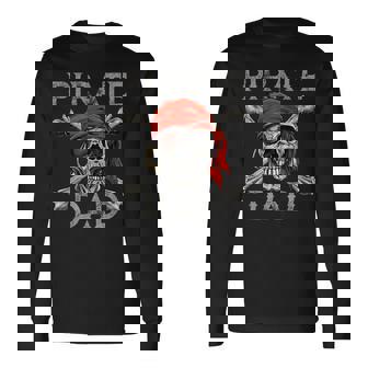 Pirate Dad Jolly Roger Skull & Crossbones Flag Long Sleeve T-Shirt - Thegiftio
