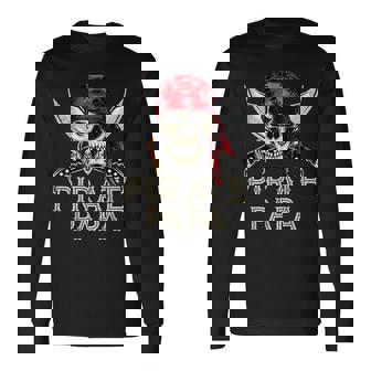 Pirate Papa Jolly Roger Dad Skull Halloween Long Sleeve T-Shirt - Thegiftio