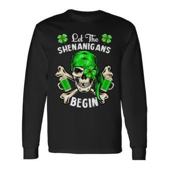 Pirate St Patricks Day Skull Men Let The Shenanigans Begin V3 Long Sleeve T-Shirt - Seseable