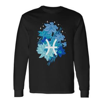 Pisces Flowers Periwinkle Long Sleeve T-Shirt T-Shirt | Mazezy