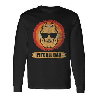 Pitbull Dad Dog With Sunglasses Pit Bull Father & Dog Lovers Long Sleeve T-Shirt - Thegiftio UK